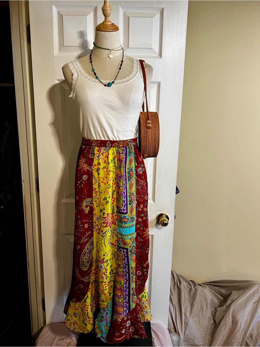 Requirements Y2K Wms Sheer Rayon Paisley‎ Patchwork Boho Garden Fairy Skirt S